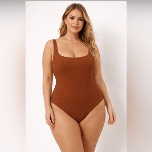 Elegant Brown One-Piece Swimsuit